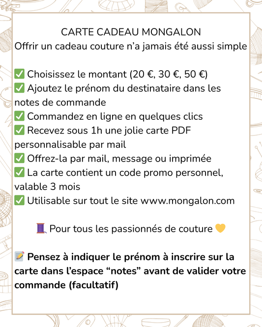 Carte Cadeau MONGALON – À offrir à toute occasion (Noël, Anniversaire, Fête des mères ou des grands-mères)