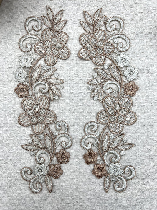 Guipure intemporelle fleurs double doré beige 2 pièces