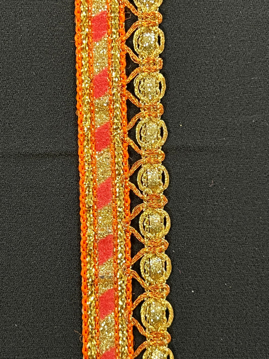 Galon tressé orange fuschia et doré