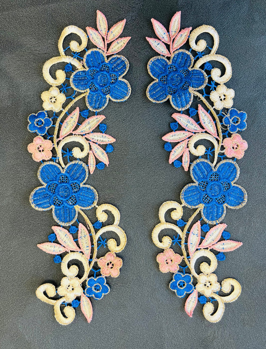 Guipure intemporelle fleurs bleu saphir rose 2 pièces