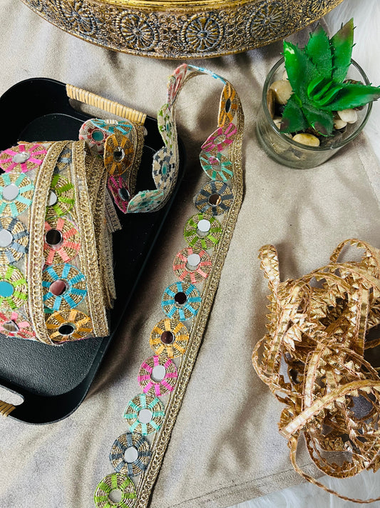 Galon cercle miroir multicolore/doré