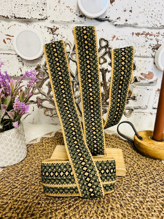 Galon fantaisie naturel marron, vert et noir