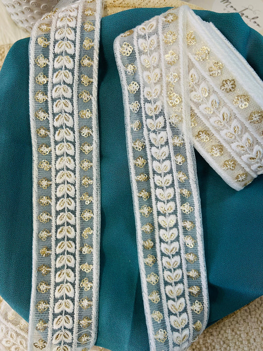 Galon inspiration organza blanc doré scintillant