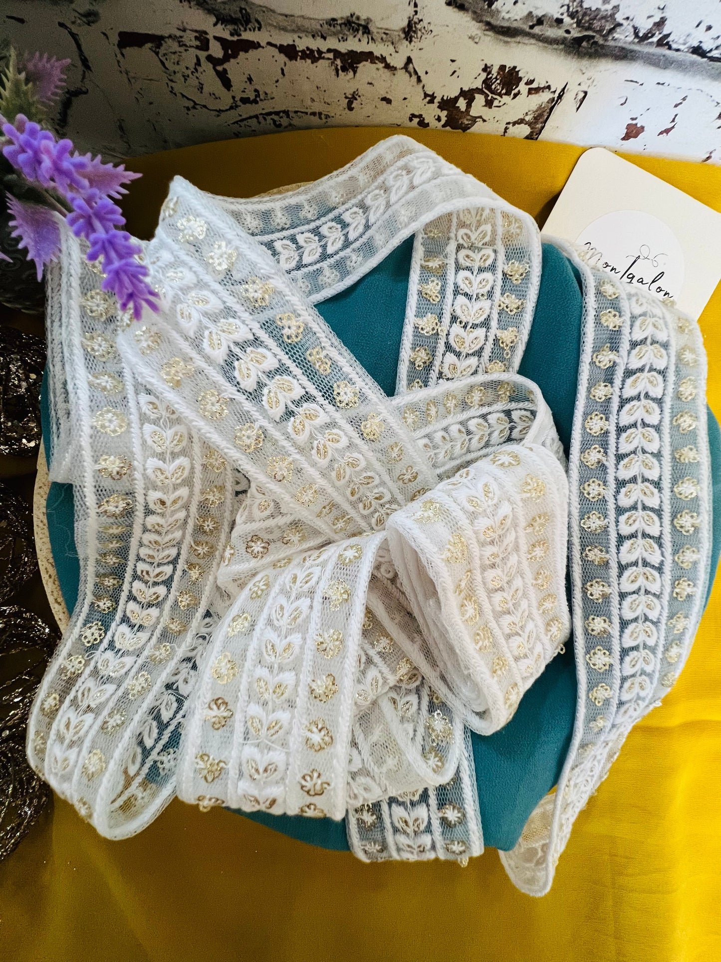 Galon inspiration organza blanc doré scintillant