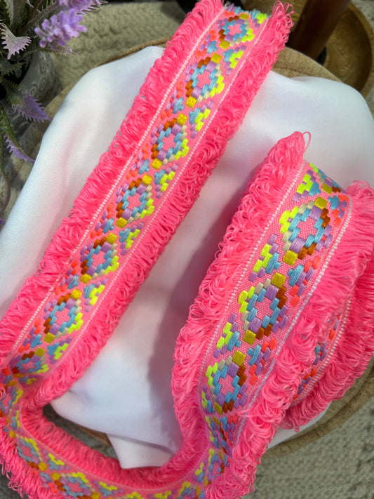 Galon tissé à franges fluo
