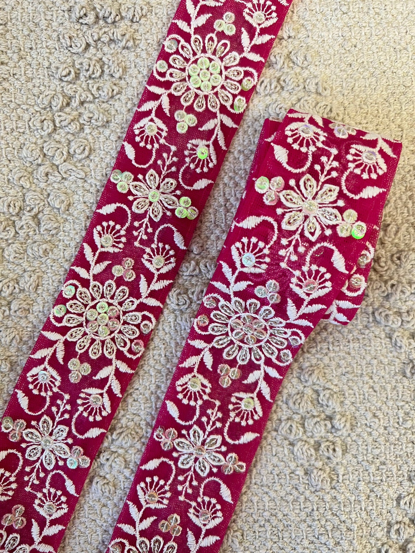 Galon à broderie blanche et sequins argent. Différents coloris.
