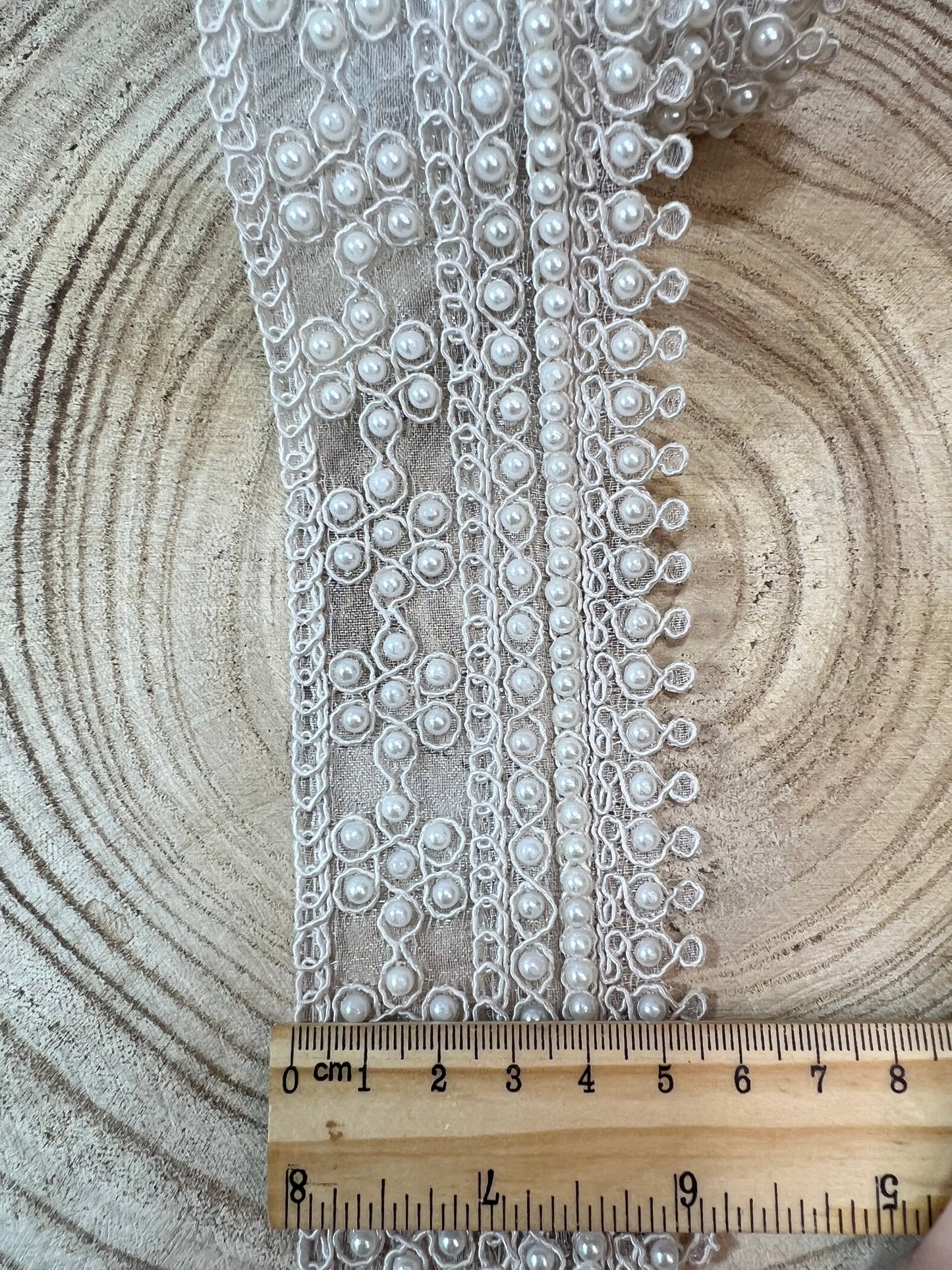 Galon blanc cassé à perles largeur moyenne