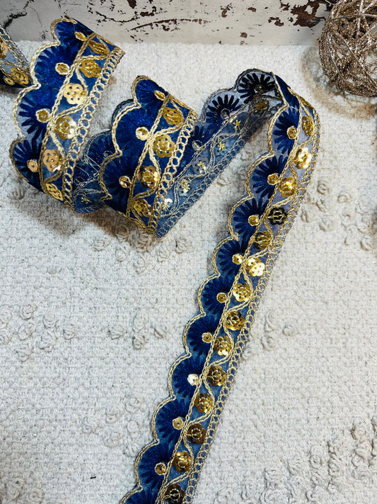 Galon oriental sequin couronne (Bleu)