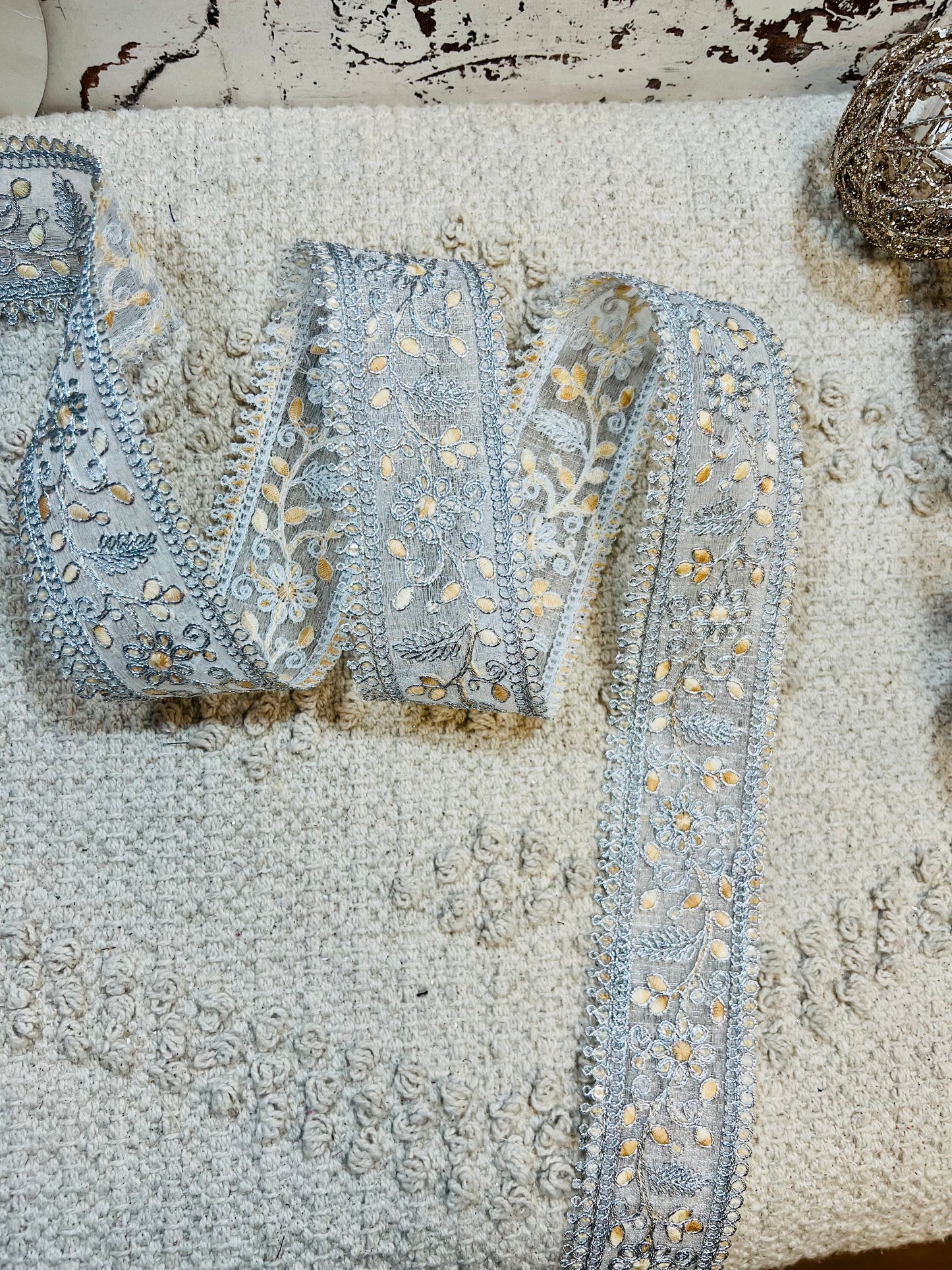 Galon aux fils d'argent et broderie beige
