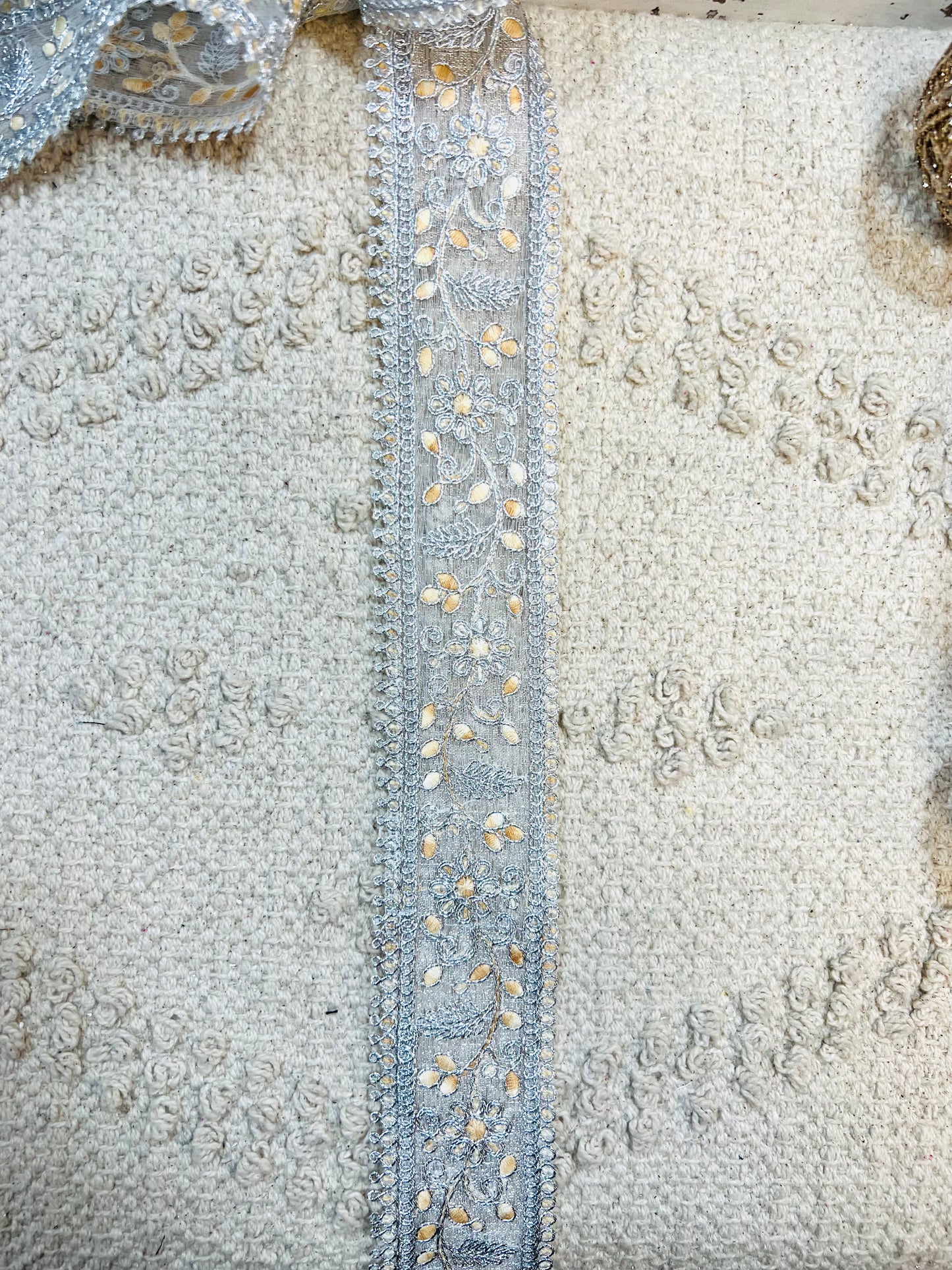 Galon aux fils d'argent et broderie beige