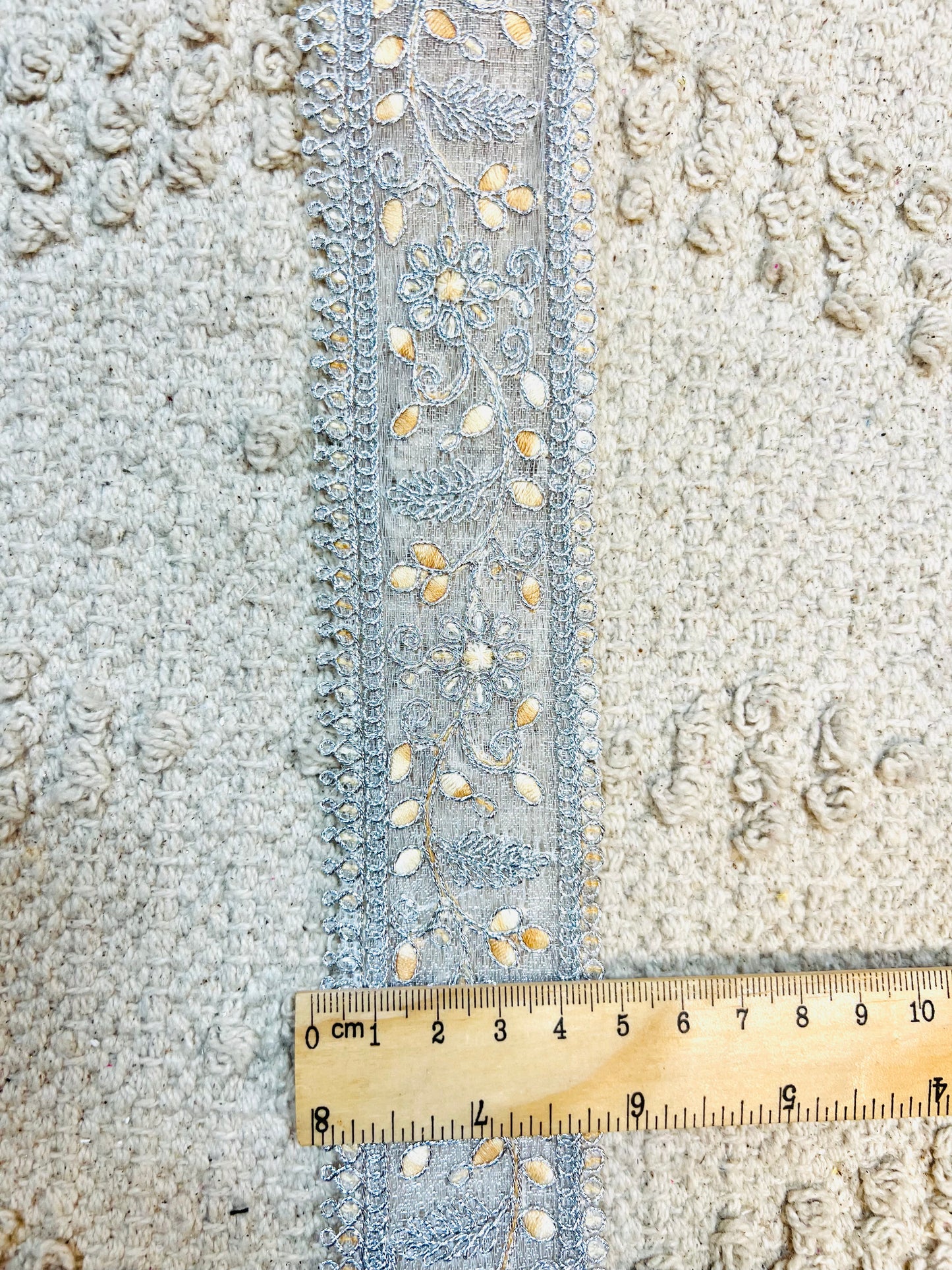 Galon aux fils d'argent et broderie beige