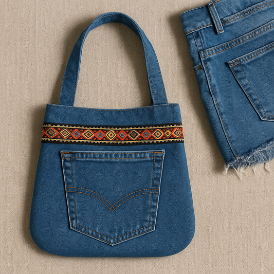 Transformer un vieux jean en sac DIY avec un galon décoratif