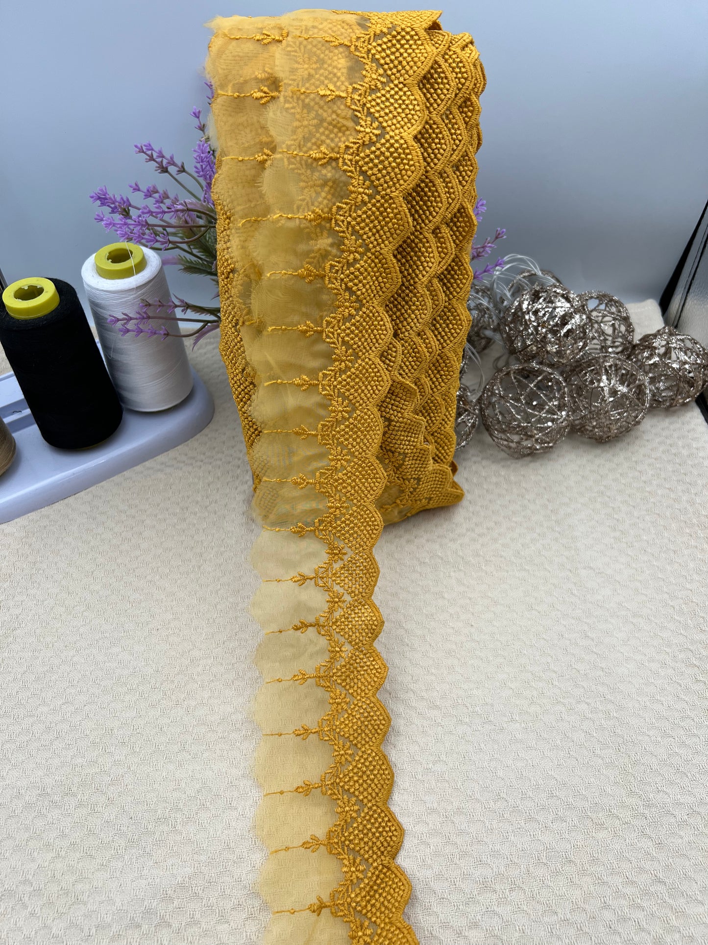 Galon brodé dentelle sur tulle – 3 coloris - 18 mètres