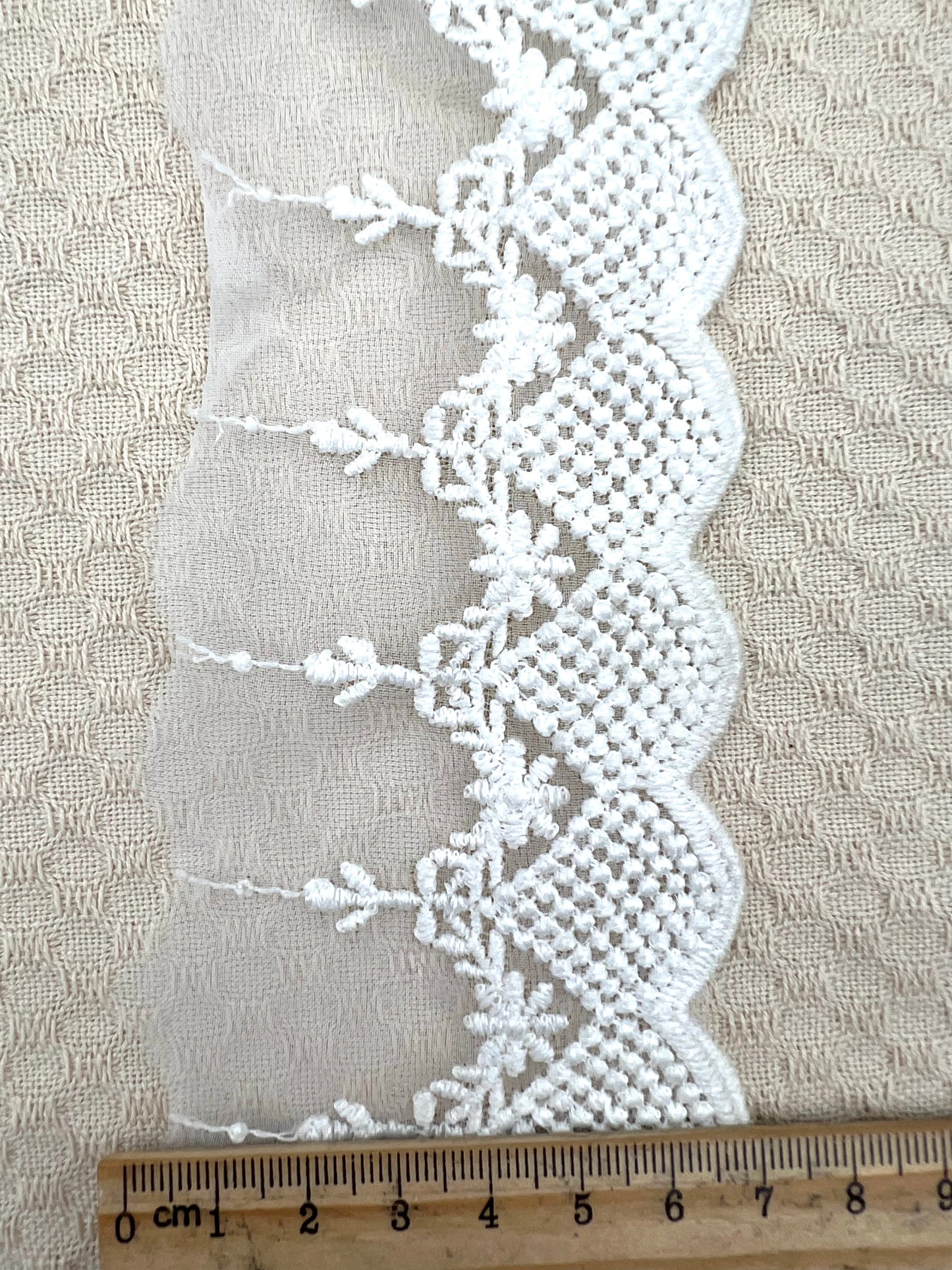 Galon brodé dentelle sur tulle – 3 coloris (rose, vert amande, écru)