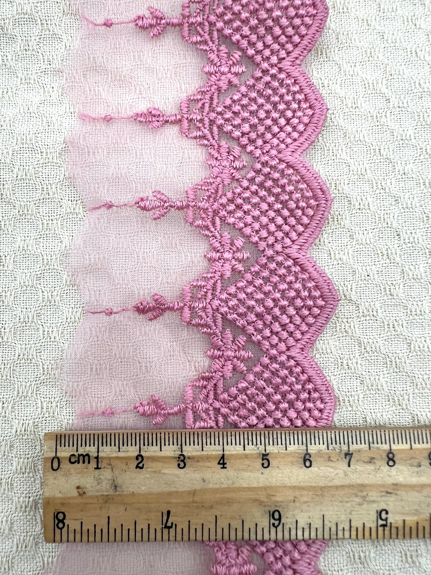 Galon brodé dentelle sur tulle – 3 coloris (rose, vert amande, écru)