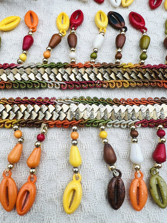 Galon ANIR à pampilles et perles multicolores 5,5 cm (2 mètres)
