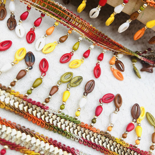 Galon ANIR à pampilles et perles multicolores 5,5 cm (2 mètres)