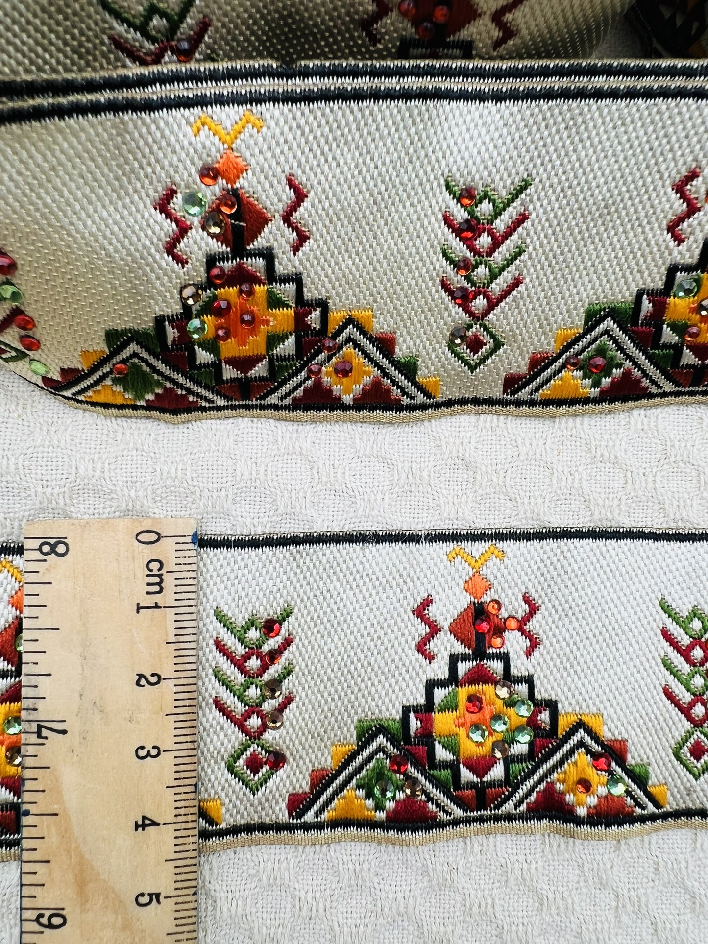 Galon LILI ethnique à strass et motifs géométriques colorés 4,5 cm (4 mètres)