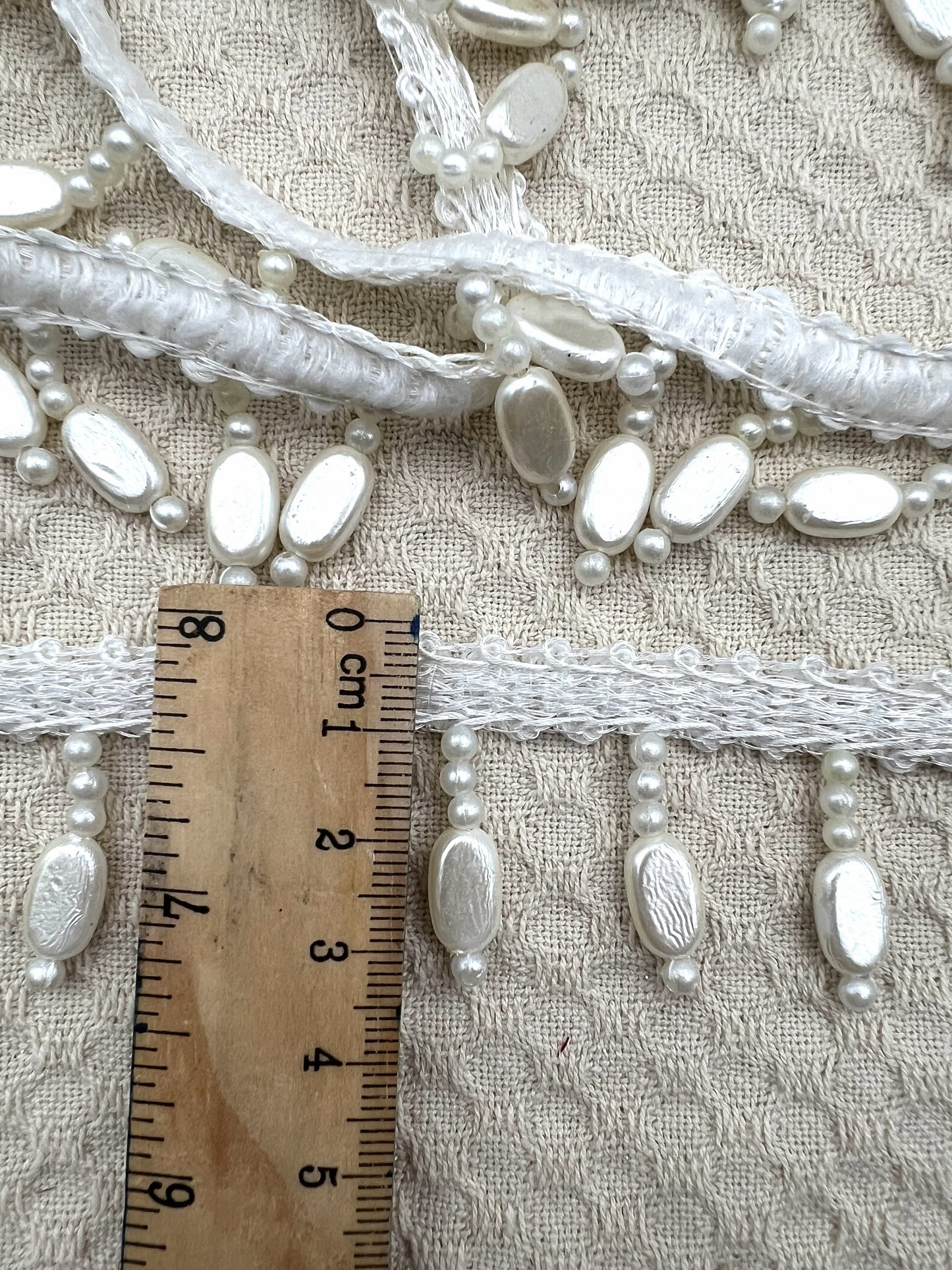 Galon blanc à perles nacrées pendantes 3,5 cm mariage couture élégante (2 mètres)