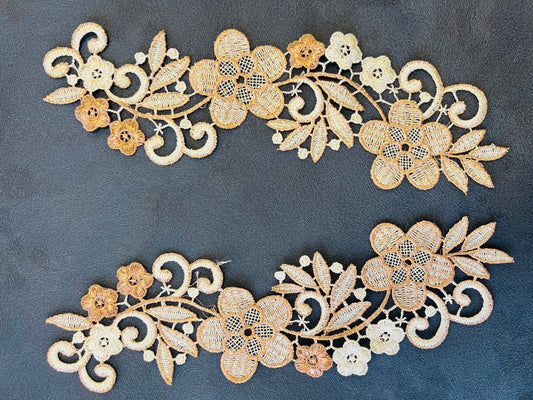 Guipure intemporelle fleurs double doré beige 2 pièces
