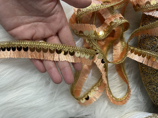 Galon sequin à franges rose doré