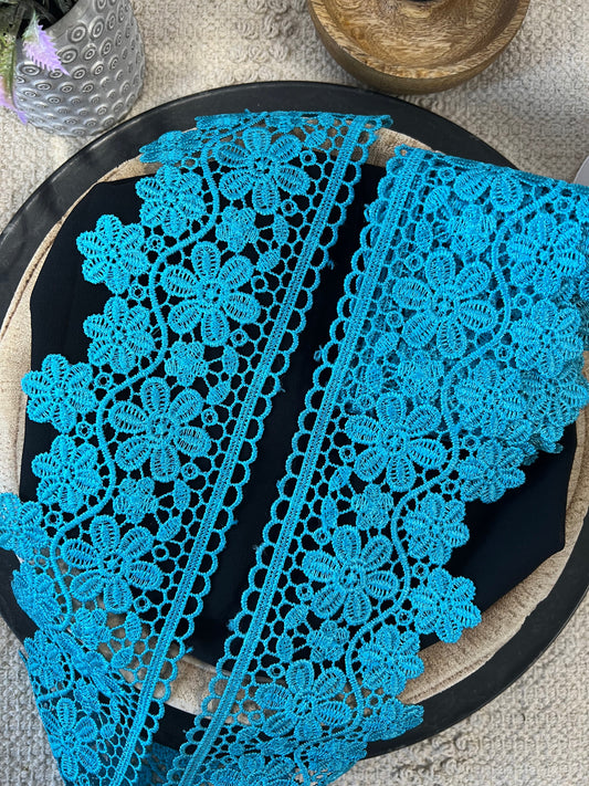 Galon inspiration dentelle bleu turquoise