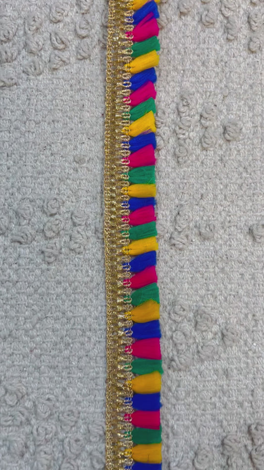 Galon doré à franges multicolores