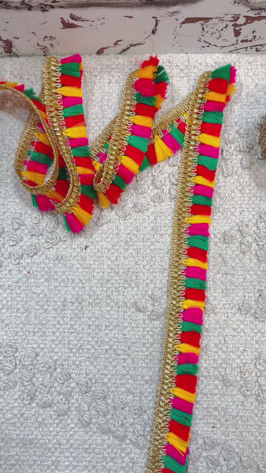 Galon doré à franges multicolores